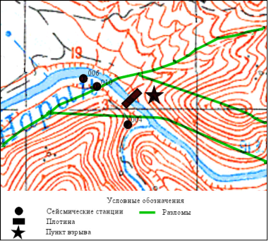 Схема расположения сейсмических станций 
